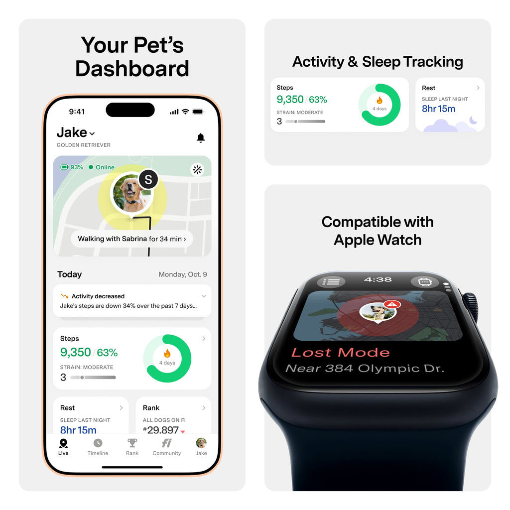 Fi Mini GPS Tracker for Dogs — 6-Month Membership Included — Smart Pet Tracking Collar Attachment — Lightweight, Virtual Fences, Escape Alerts, Step & Health, Waterproof