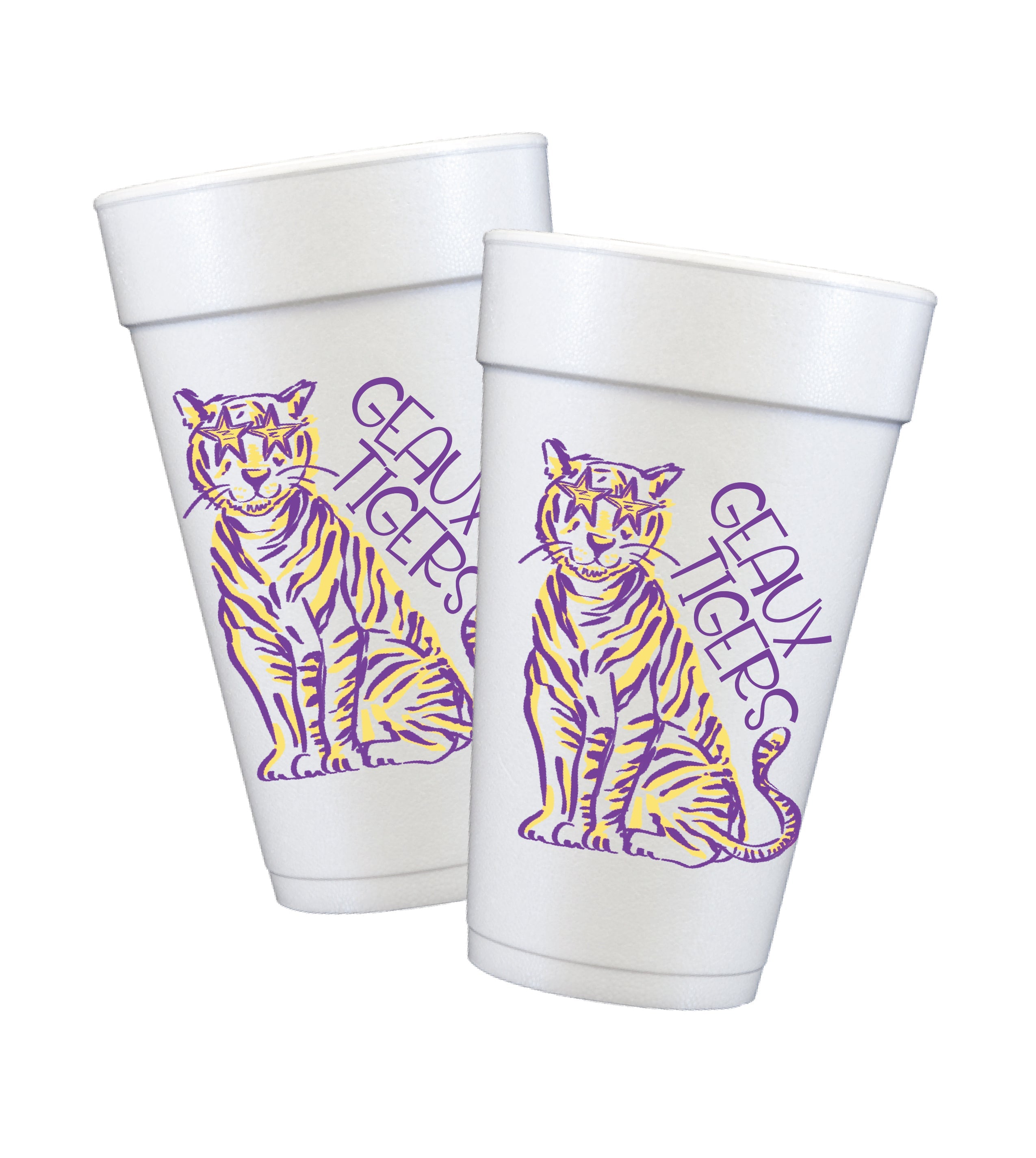 Purple & Gold Tiger with Stars Styrofoam Cups